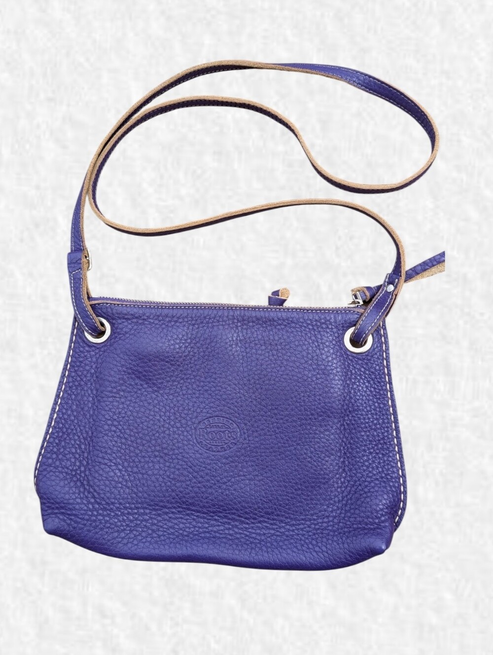 Roots Purple Pebbled Leather Crossbody Bag with Adjustable Strap - Picture 3 of 7